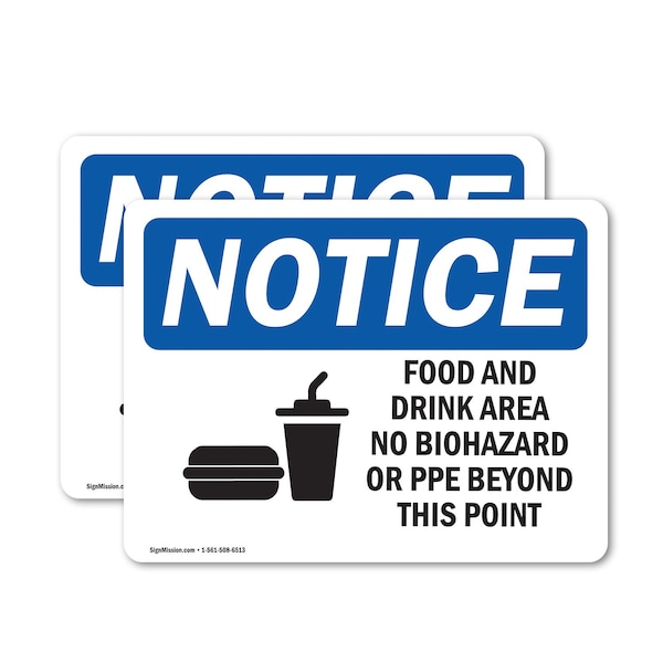 Signmission Food And Drink Area No Biohazards Sign, Vinyl Decal, 10in W x 7in L, 2PK OS-2PACK-NS-D-710-L-12814 - main